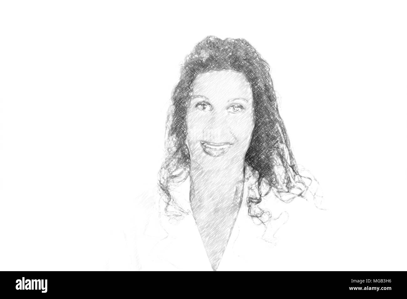 Illustrazione della bella donna medico in camice sorridente isolato su bianco Foto Stock