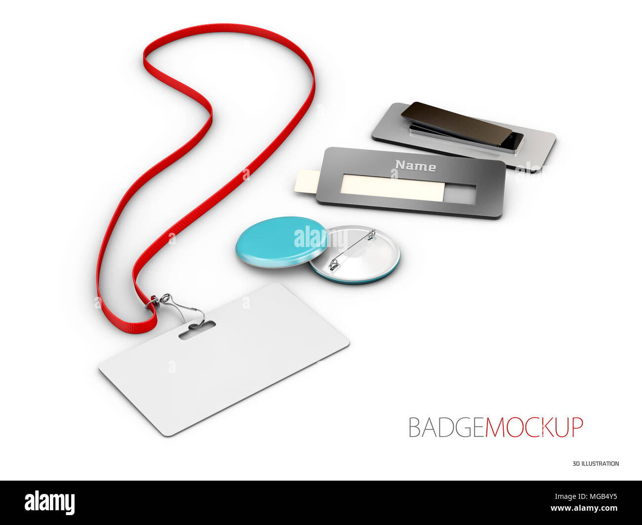 Carta bianca e i badge rosso. Il pulsante PIN. 3d illustrazione realistica mockup. Foto Stock