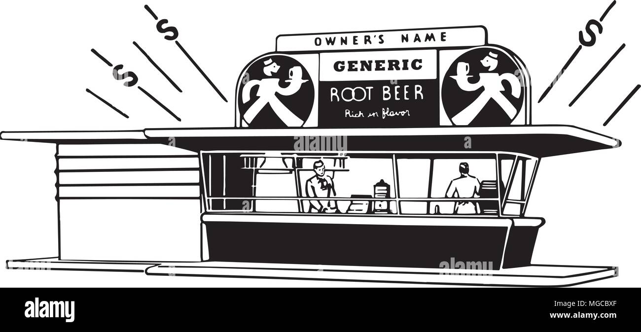 Radice birra Stand - retrò illustrazione clipart Illustrazione Vettoriale