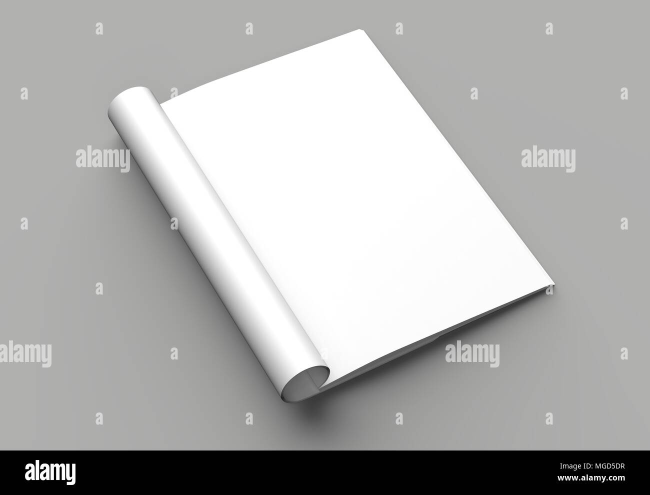 Copertina morbida brochure, rivista, libro o catalogo mock up isolato su sfondo grigio. 3D illustra. Foto Stock