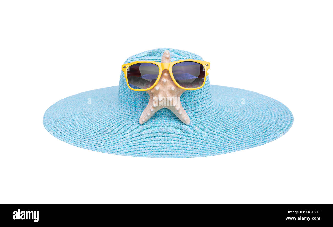 Occhiali da sole, stelle marine e hat. Foto Stock