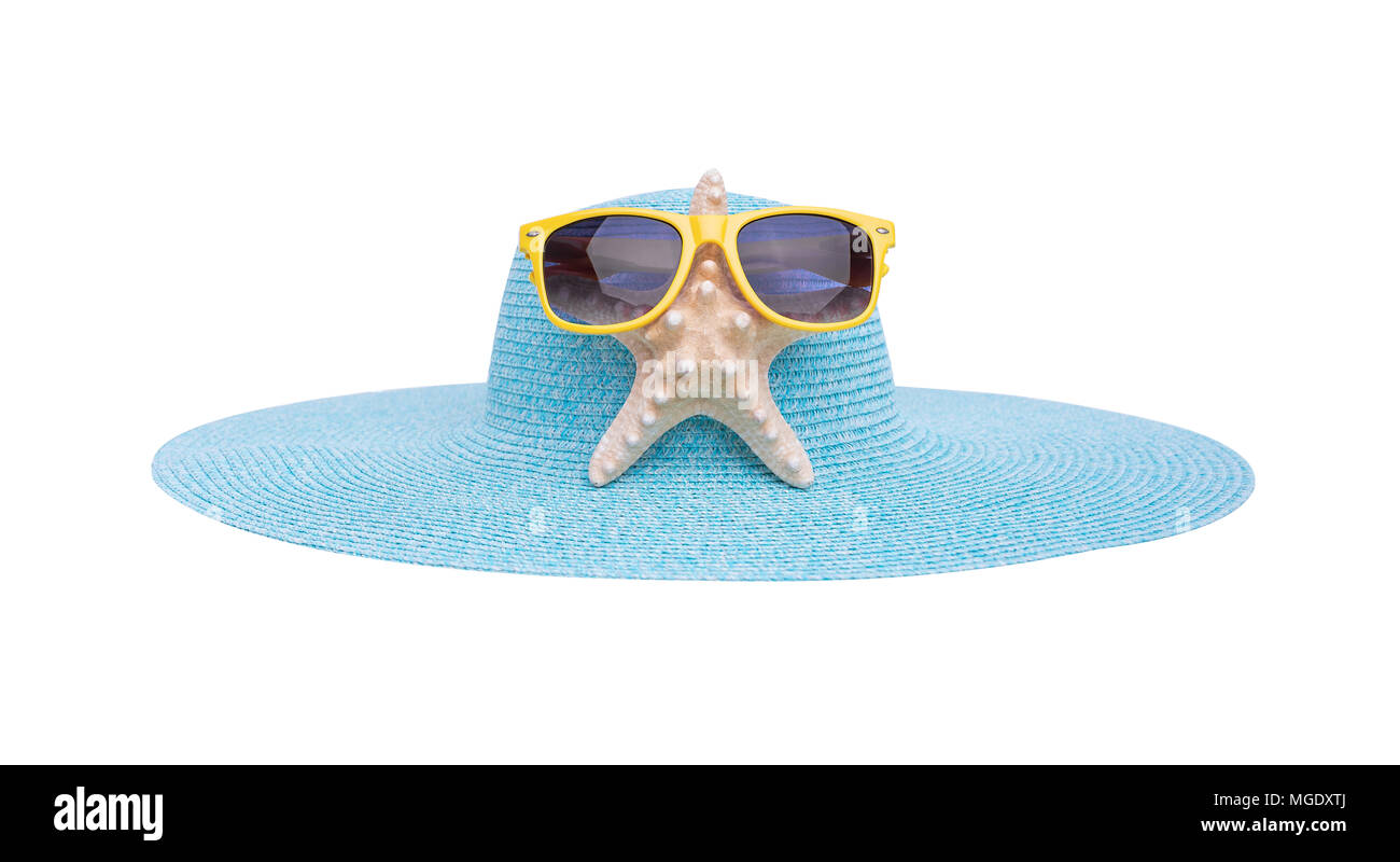 Occhiali da sole, stelle marine e hat. Foto Stock