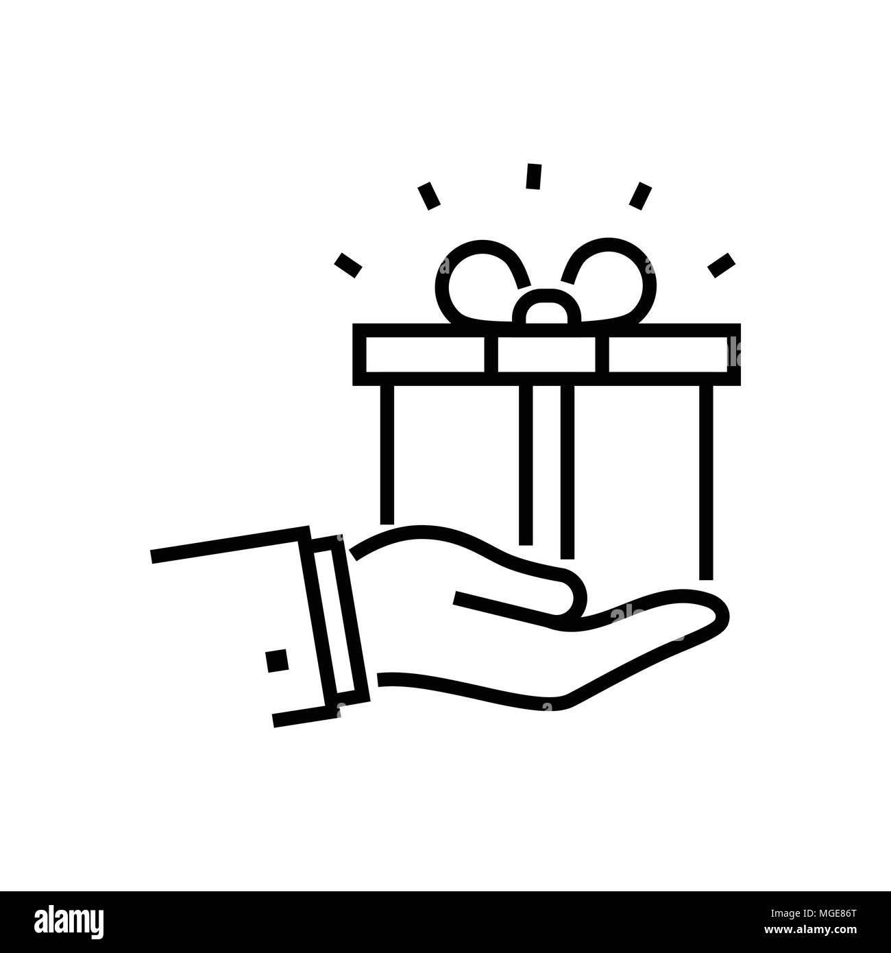 In regalo una mano - Progettazione di linea singola icona isolato Illustrazione Vettoriale
