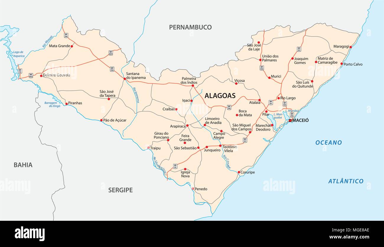 Alagoas road mappa vettoriale, brasile Illustrazione Vettoriale
