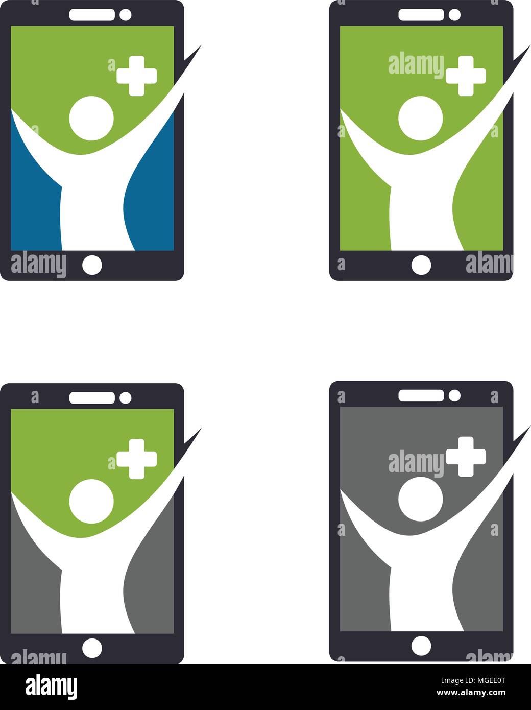 App icona della salute, la salute figura umana sul logo dello smartphone vettore, salute online icona app Illustrazione Vettoriale