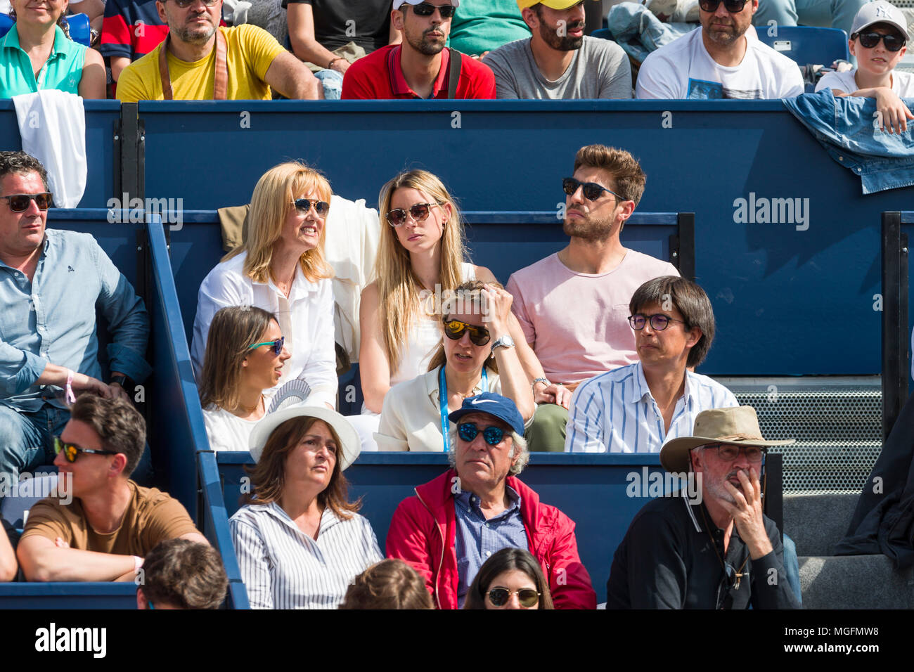 Rafa Nadal madre, Maria Isabel Nadal con il suo fidanzato durante il match tra Rafa Nadal e David Goffin al Barcelona Open Banc Sabadell 2018, il 28 aprile 2018 a Barcellona, Spagna. (Mikel TriguerosUrbanandsportCordonPress) Foto Stock