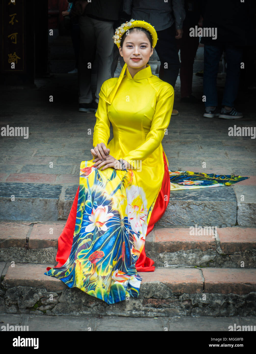 Bella giovane donna vietnamita in Ao Dai, Il vestito tradizionale Foto Stock