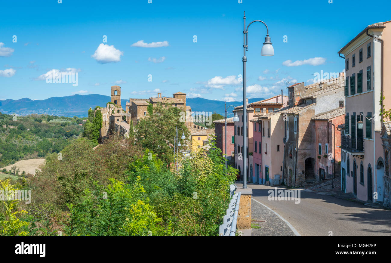 Vista panoramica a Celleno, provincia di Viterbo, Lazio, Italia centrale. Foto Stock