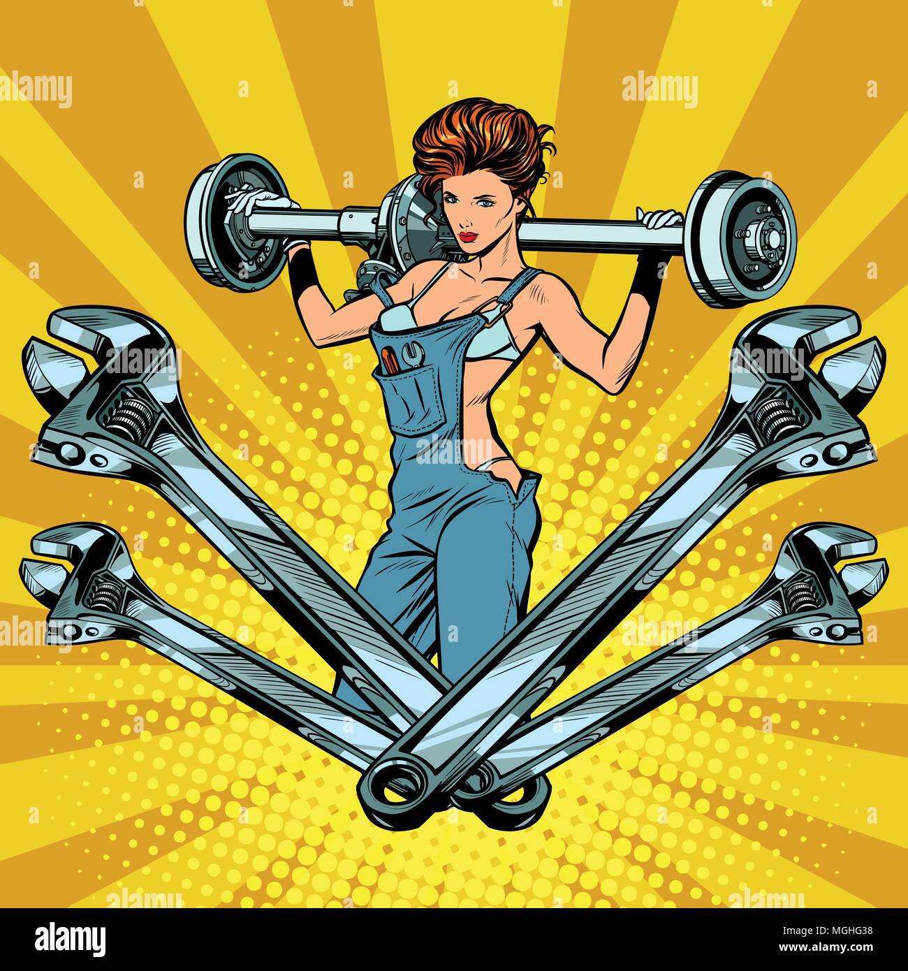 Master femminile riparazione auto garage machineservice Illustrazione Vettoriale