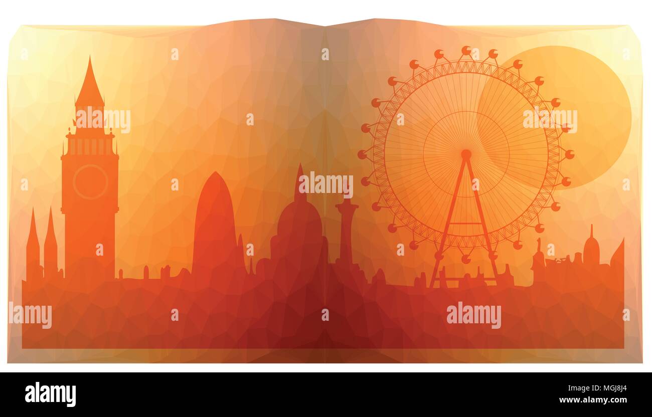 London city skyline simile nel libro aperto - triangolate Illustrazione Vettoriale