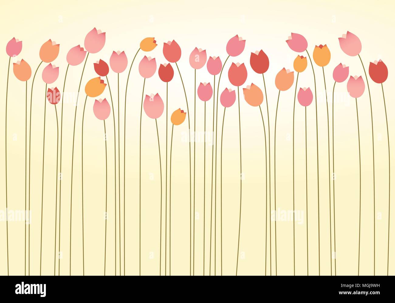 Lo strato orizzontale di Rosa,Giallo,rosso,Peach tulipani Illustrazione Vettoriale