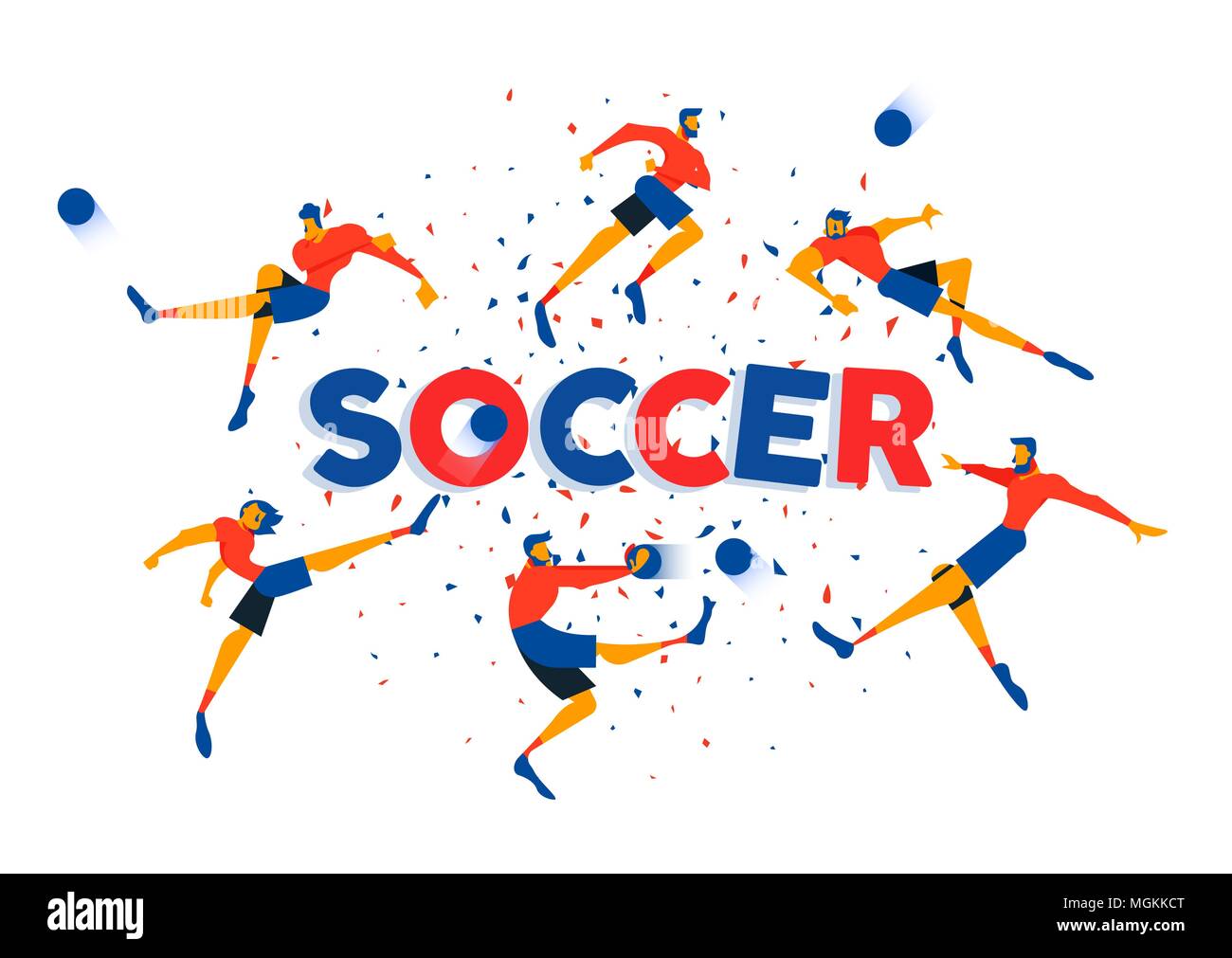Giocatore di Calcio team illustrazione per giochi speciali. Celebrazione colorati coriandoli sfondo con la tipografia preventivo e per gli atleti di calcio. EPS10 vettore. Illustrazione Vettoriale