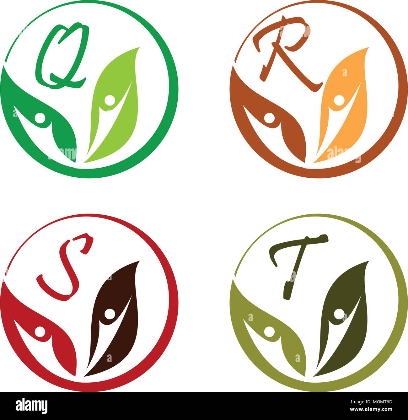 Foglie di nutrizione salute Q iniziale R S T Illustrazione Vettoriale