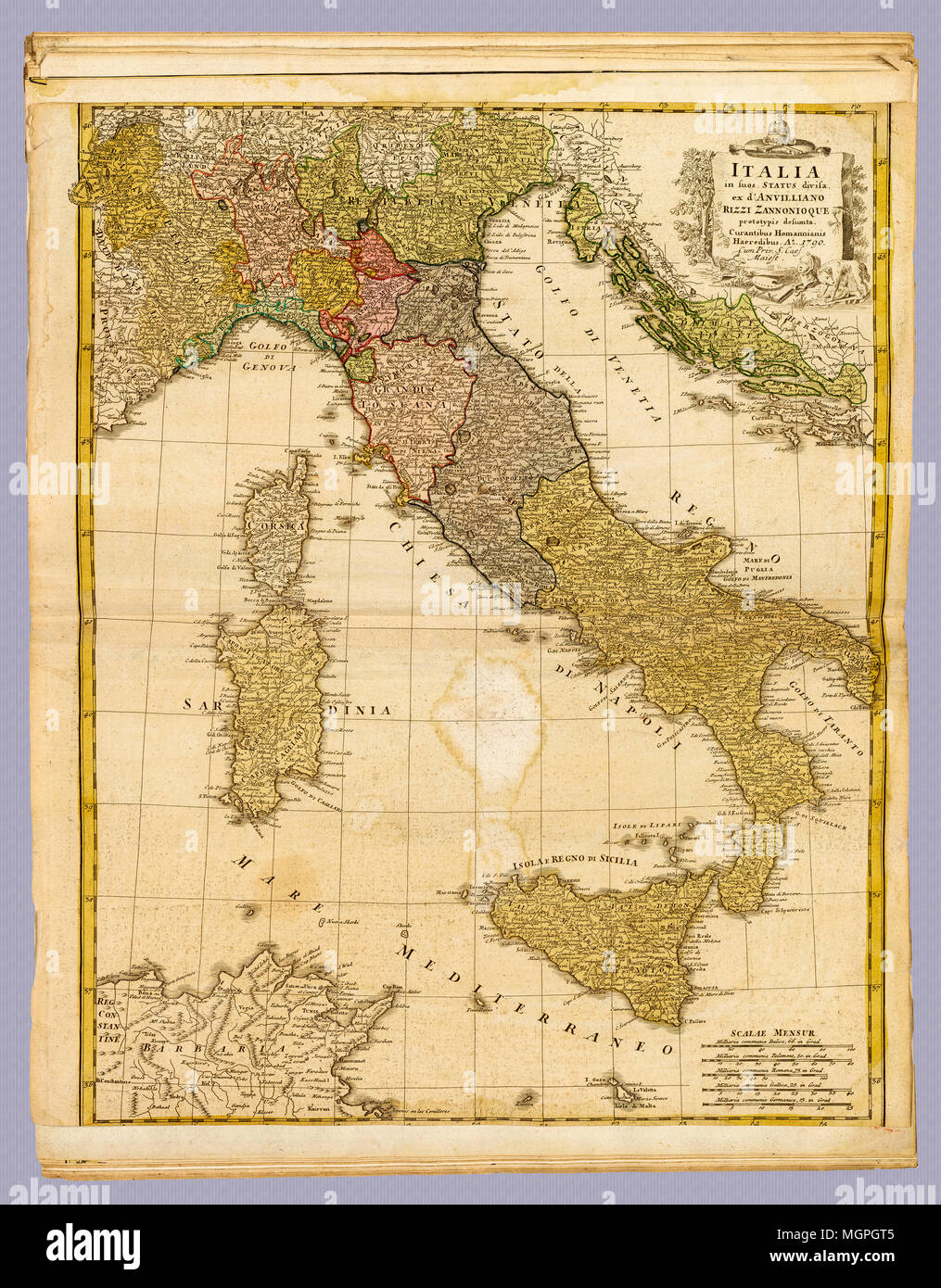 Italia Antica 1790 Italia mappa: Data di creazione: 1790. Homann (, Johann Baptist, 1663-1724 (cartografo) Foto Stock