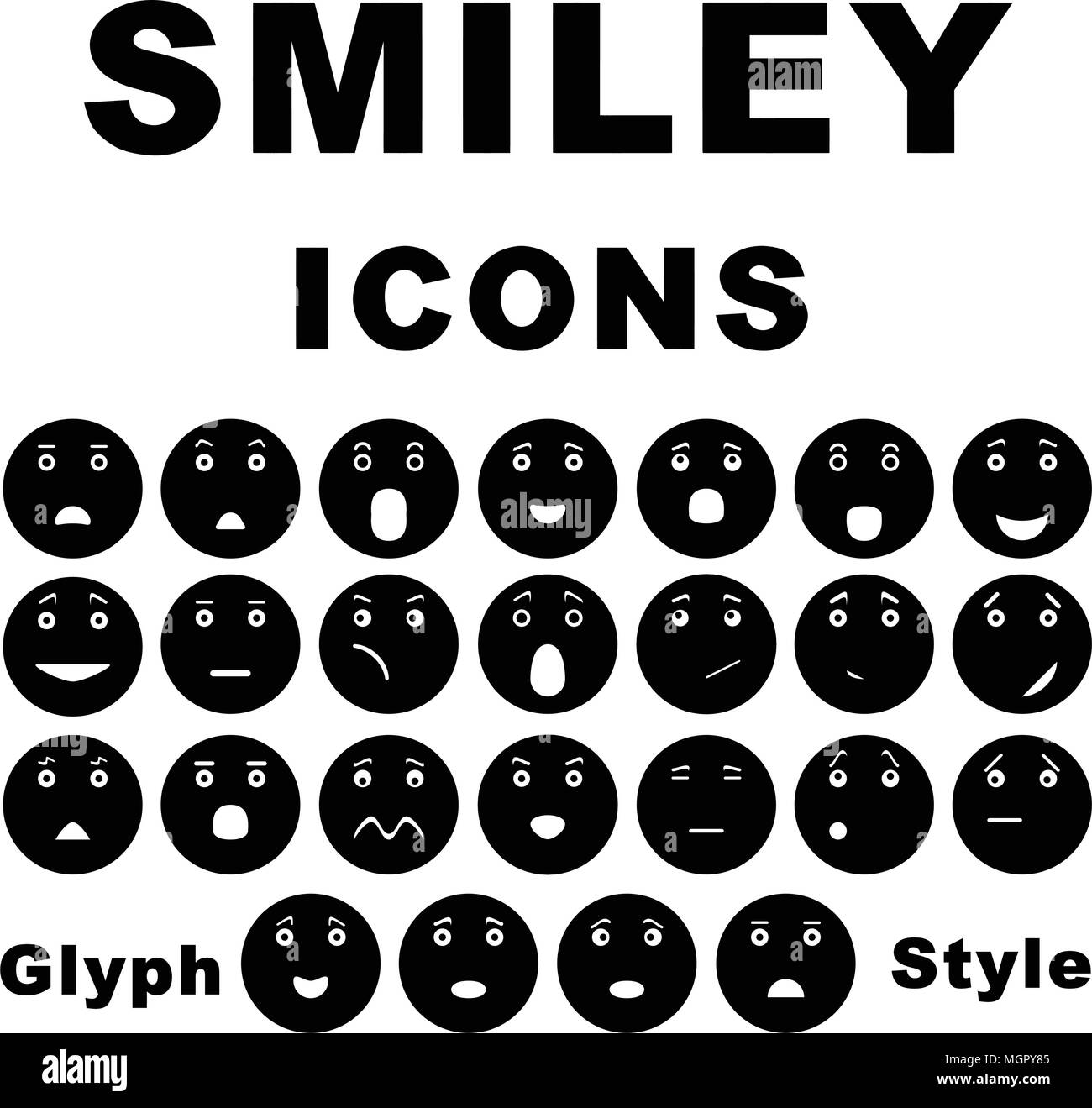 Smiley icona set, stile di colla su sfondo bianco Illustrazione Vettoriale