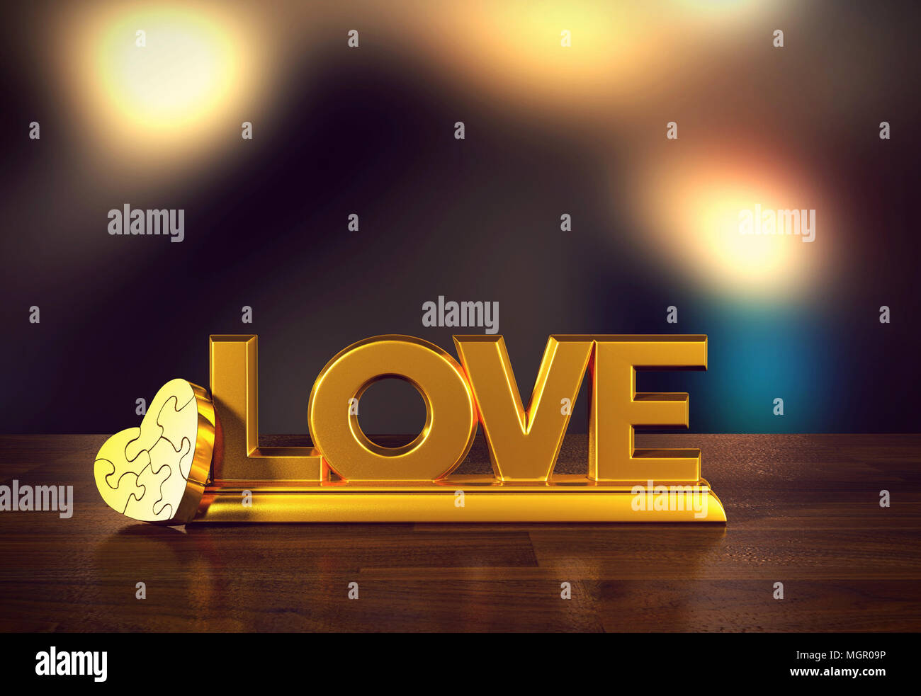 Il messaggio di amore con cuore jigsaw e sfocare lo sfondo per il giorno di San Valentino, rendering 3D Foto Stock