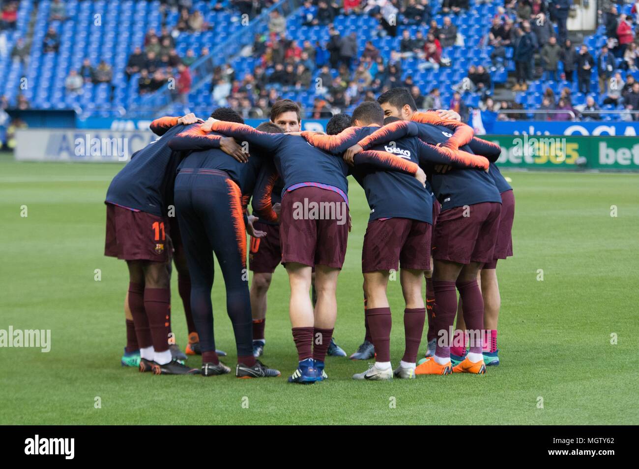 Depotivo v Barcellona, La Liga, Spagna, 29 Apr 2018 FC Barcelona giocatori parlando prima di Santander Legue (La Liga) partita giocata in Riazor Abanca Stadium tra Deportivo e Siviglia in La Coruna, Spagna, al 29 Apr 2018. Premere Cordon Cordon premere Foto Stock