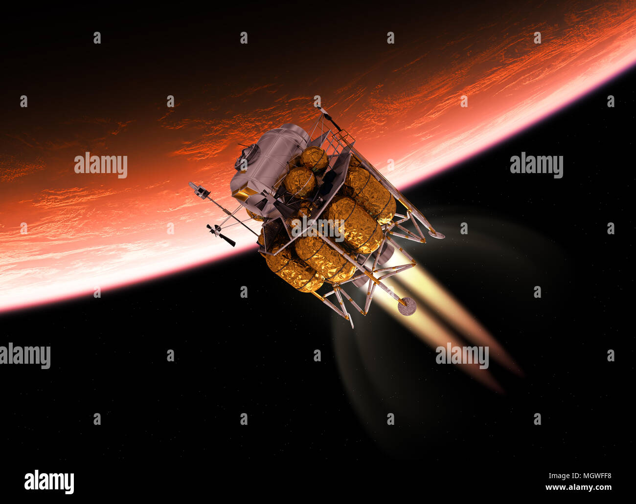 Interplanetario stazione spaziale in orbita il Pianeta rosso. 3D'illustrazione. Foto Stock