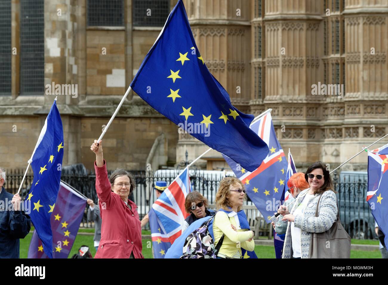 Rimangono gli attivisti che protestavano davanti al Palazzo del Parlamento central London Inghilterra England Regno Unito Foto Stock