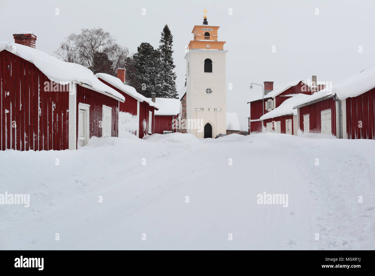 Street nella città di chiesa di Gammelstad, Svezia, il sito Patrimonio Mondiale dell'UNESCO Foto Stock