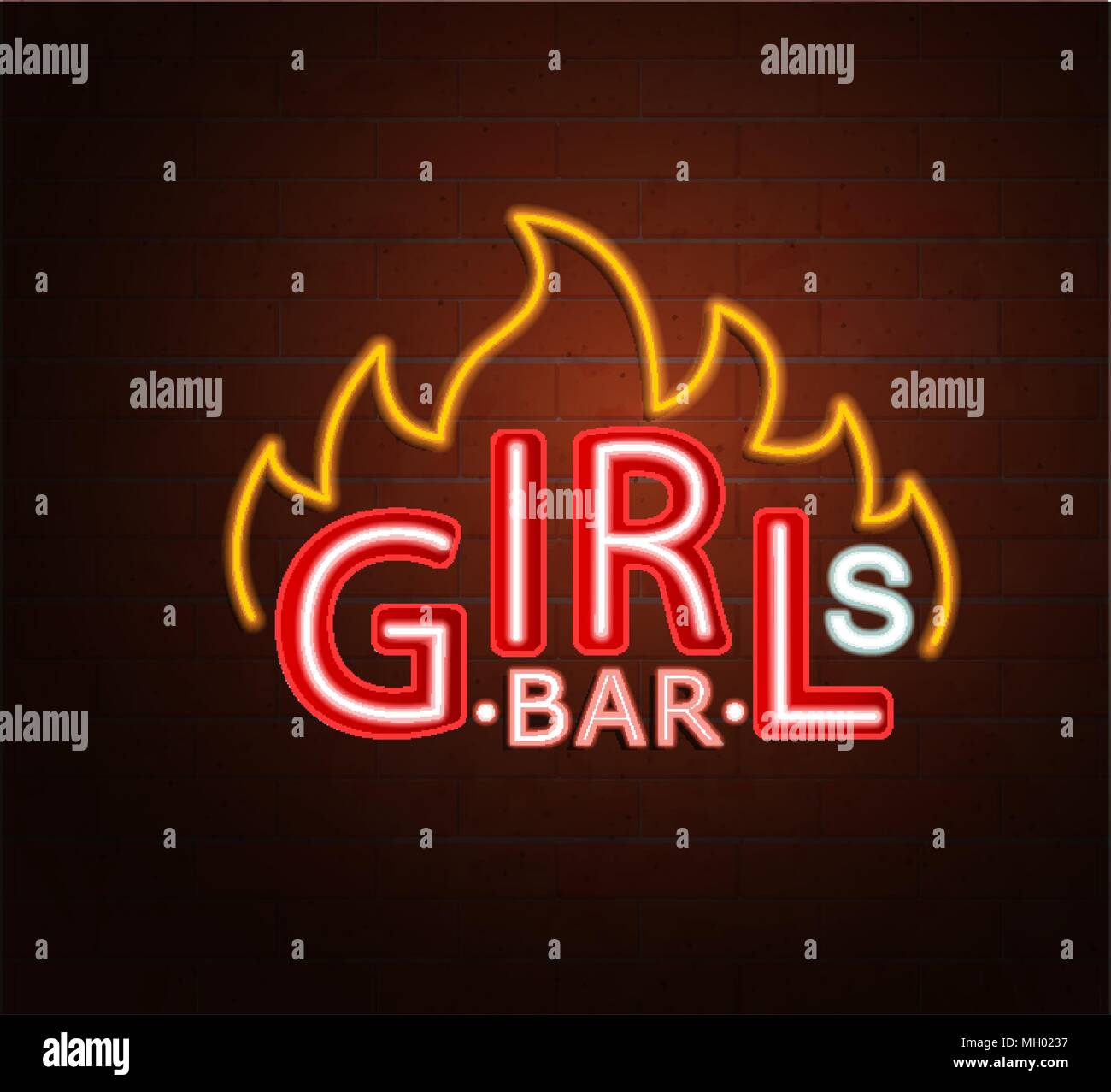 Insegna al neon con le ragazze calde bar, cartello luminoso, luce banner. Ragazze logo bar, emblema e simbolo. Illustrazione Vettoriale. Illustrazione Vettoriale