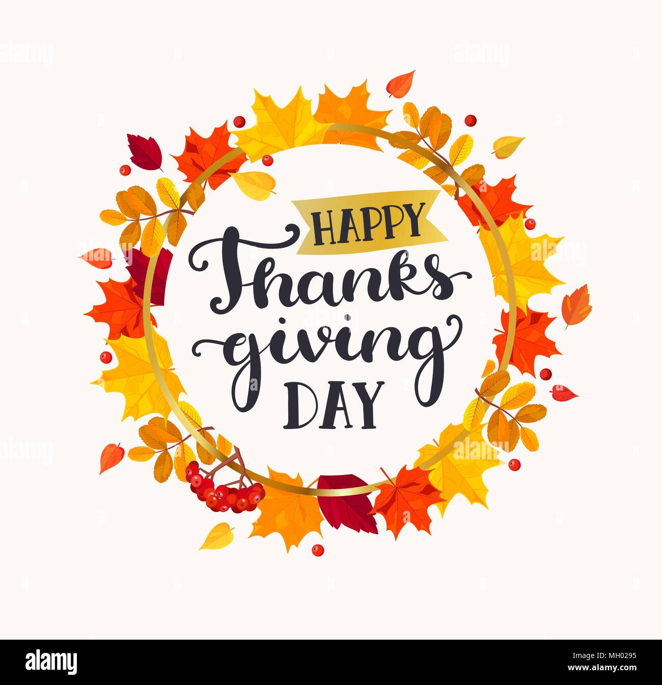 Felice giorno del Ringraziamento di scritte in frame da foglie di autunno. Illustrazione Vettoriale. Illustrazione Vettoriale
