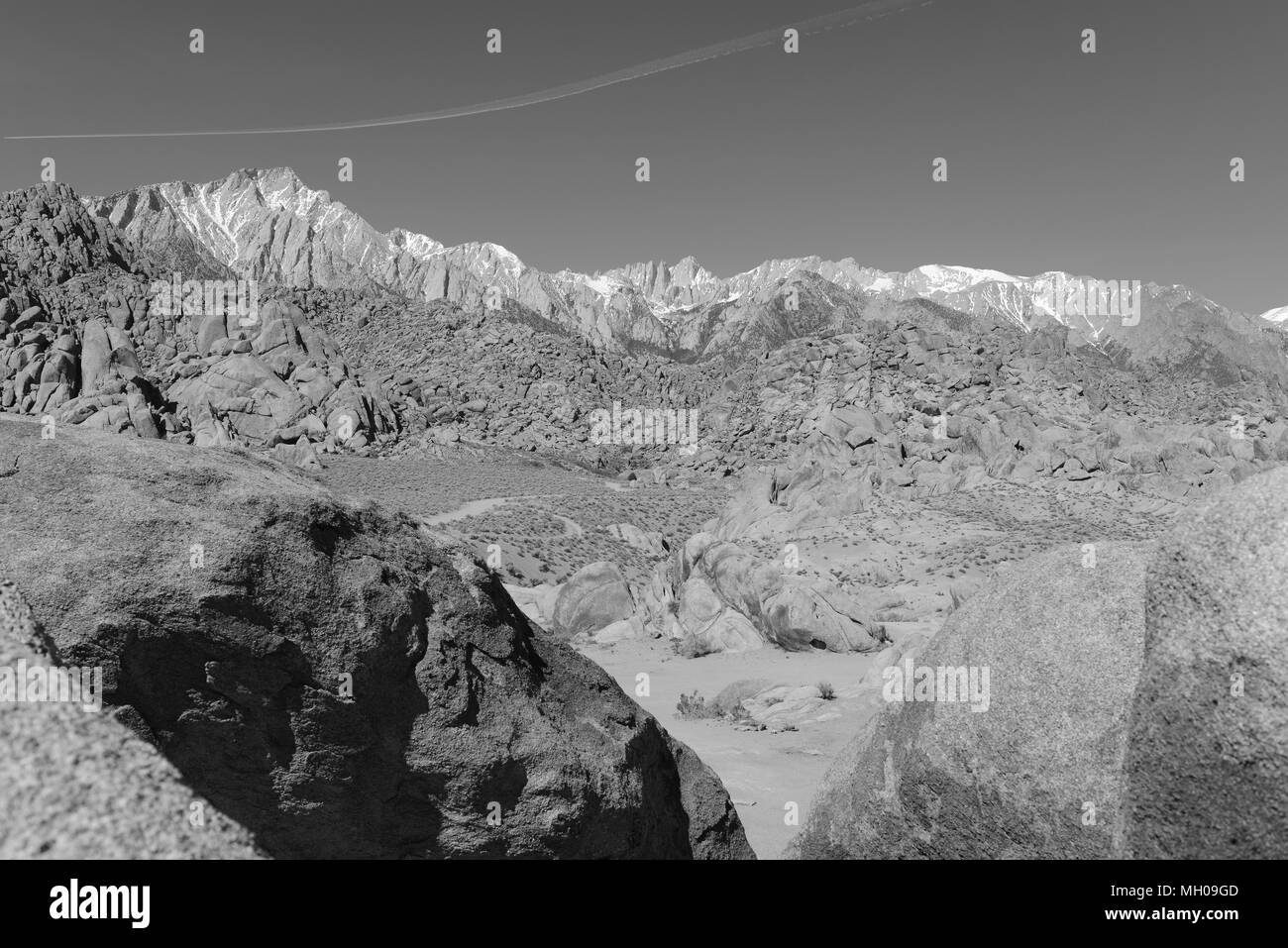 Il Monte Whitney e Alabama Hills, in California, 14er, stato alto e il punto di picco massimo nella parte inferiore 48 membri, che si trova nelle montagne della Sierra Nevada, Foto Stock