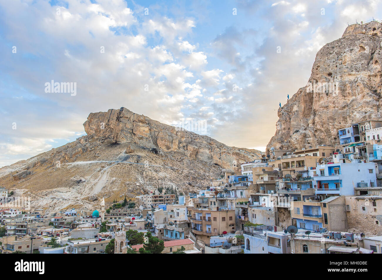 Ma'loula o Maaloula, un villaggio in Rif Dimashq Governatorato in Siria. Esso è costruito nelle aspre montagne, ad una altitudine di oltre 1500 soddisfatte Foto Stock