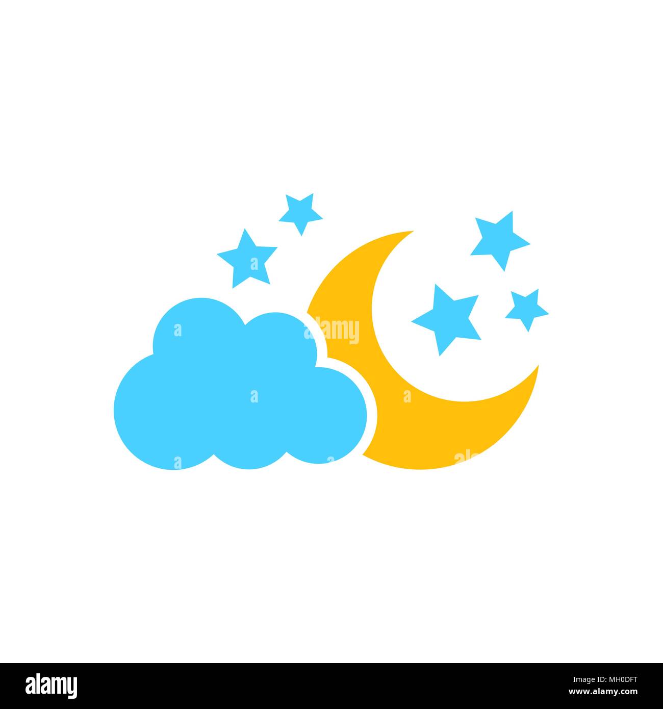 La luna e le stelle con zolle icona vettore in uno stile piatto. Illustrazione notturna su bianco isolato sfondo. Cloud, luna il concetto di business. Illustrazione Vettoriale