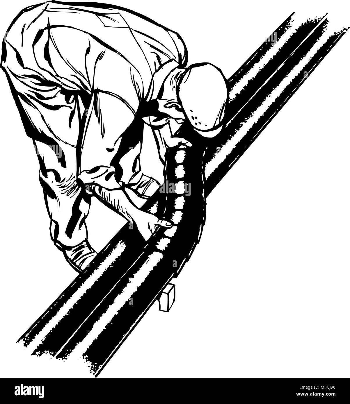 Lavoratore la posa di tubazioni - retrò illustrazione clipart Illustrazione Vettoriale