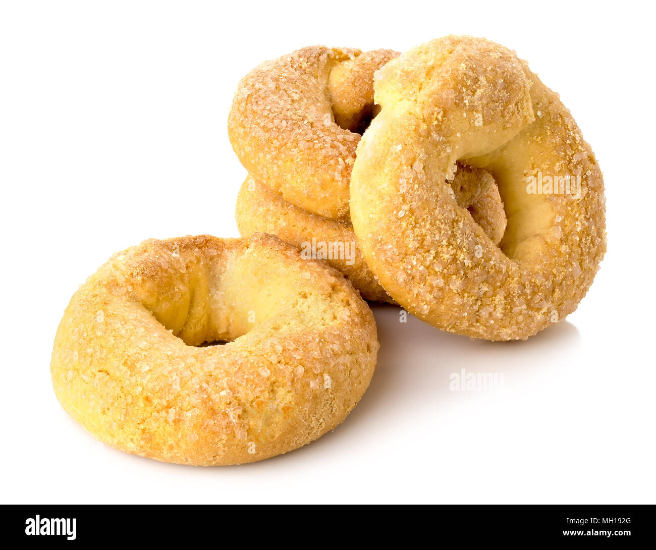 Una slitta di un biscotto fritte con zucchero su sfondo bianco Foto Stock