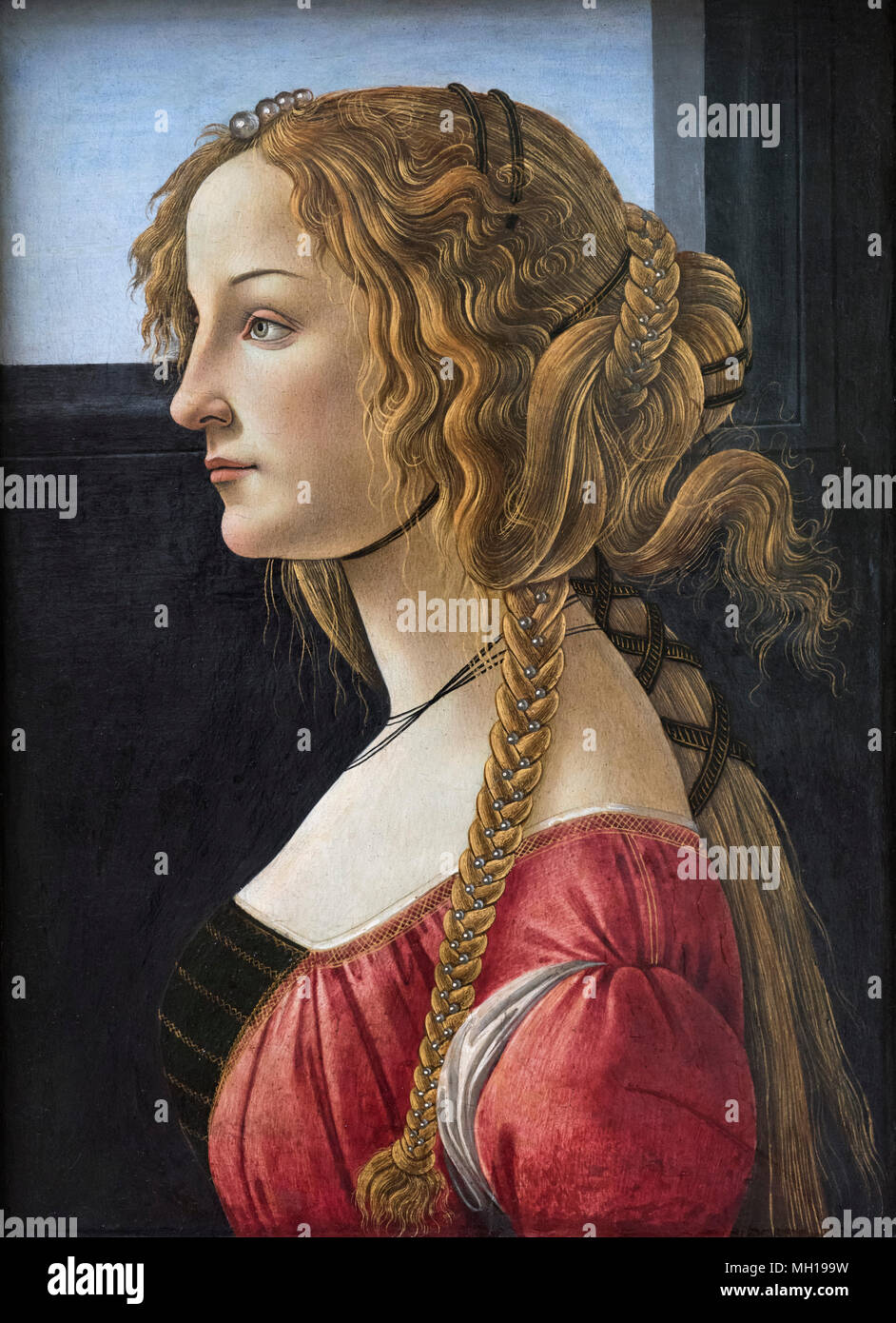 Sandro Botticelli (ca. 1445-1510), il Ritratto di una giovane donna, (eventualmente Simonetta Vespucci), ca. 1480. Profilbildnis einer jungen Frau. Foto Stock