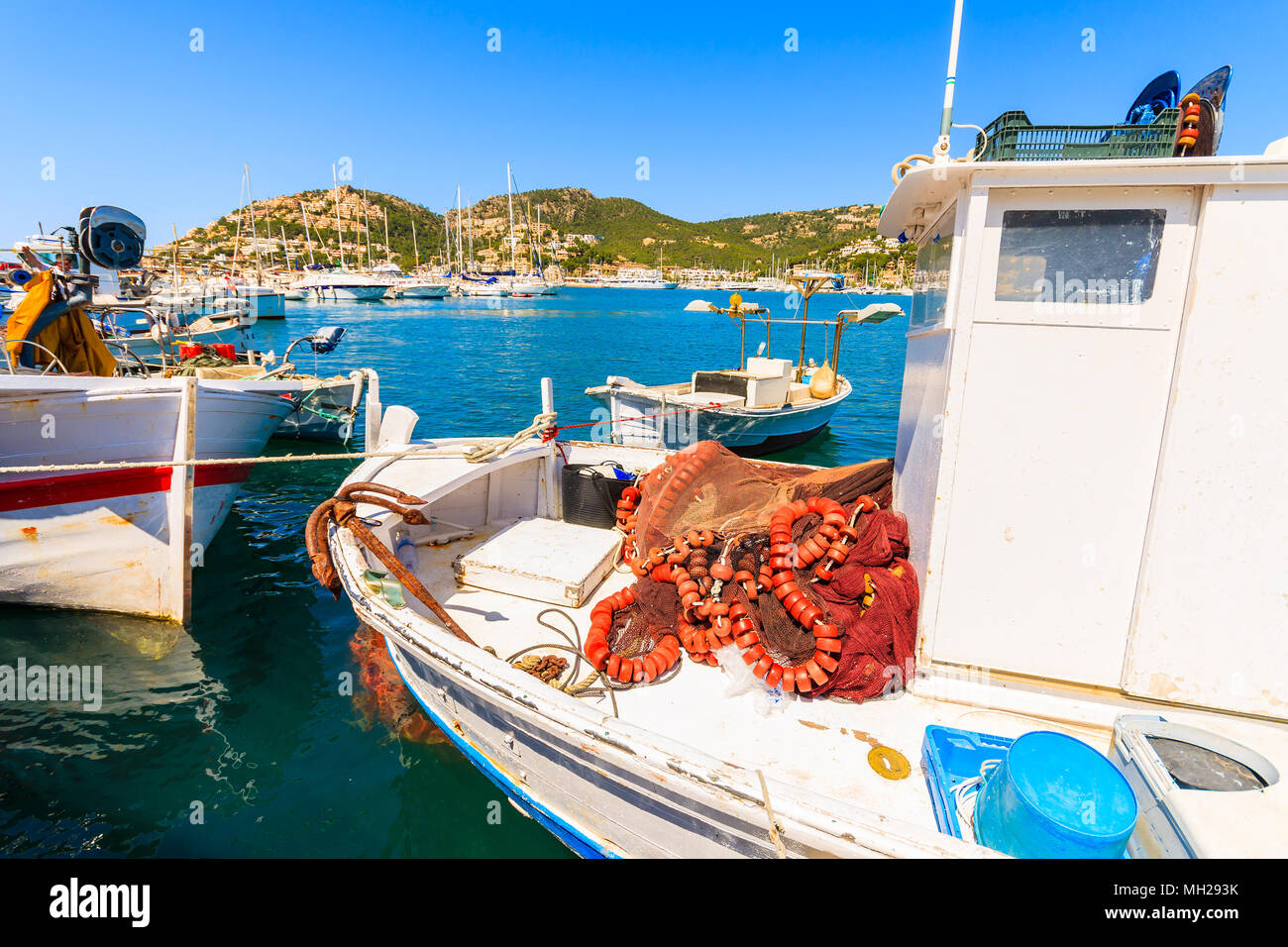 Barche da pesca in Port de Andratx, isola di Maiorca, SPAGNA Foto Stock