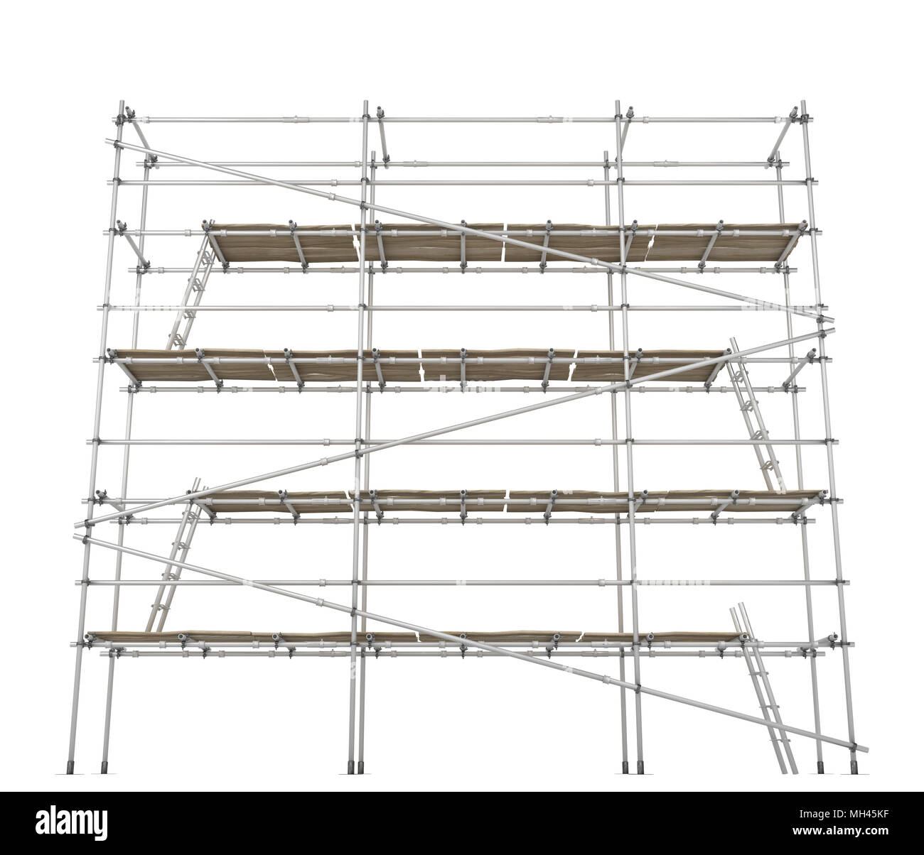 Montaggio ponteggi 3d costruire, orizzontale su bianco, isolato Foto Stock