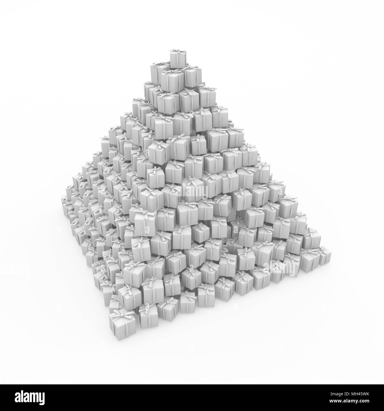 Numerose avvolto confezione regalo 3d, isolato, verticale Foto Stock