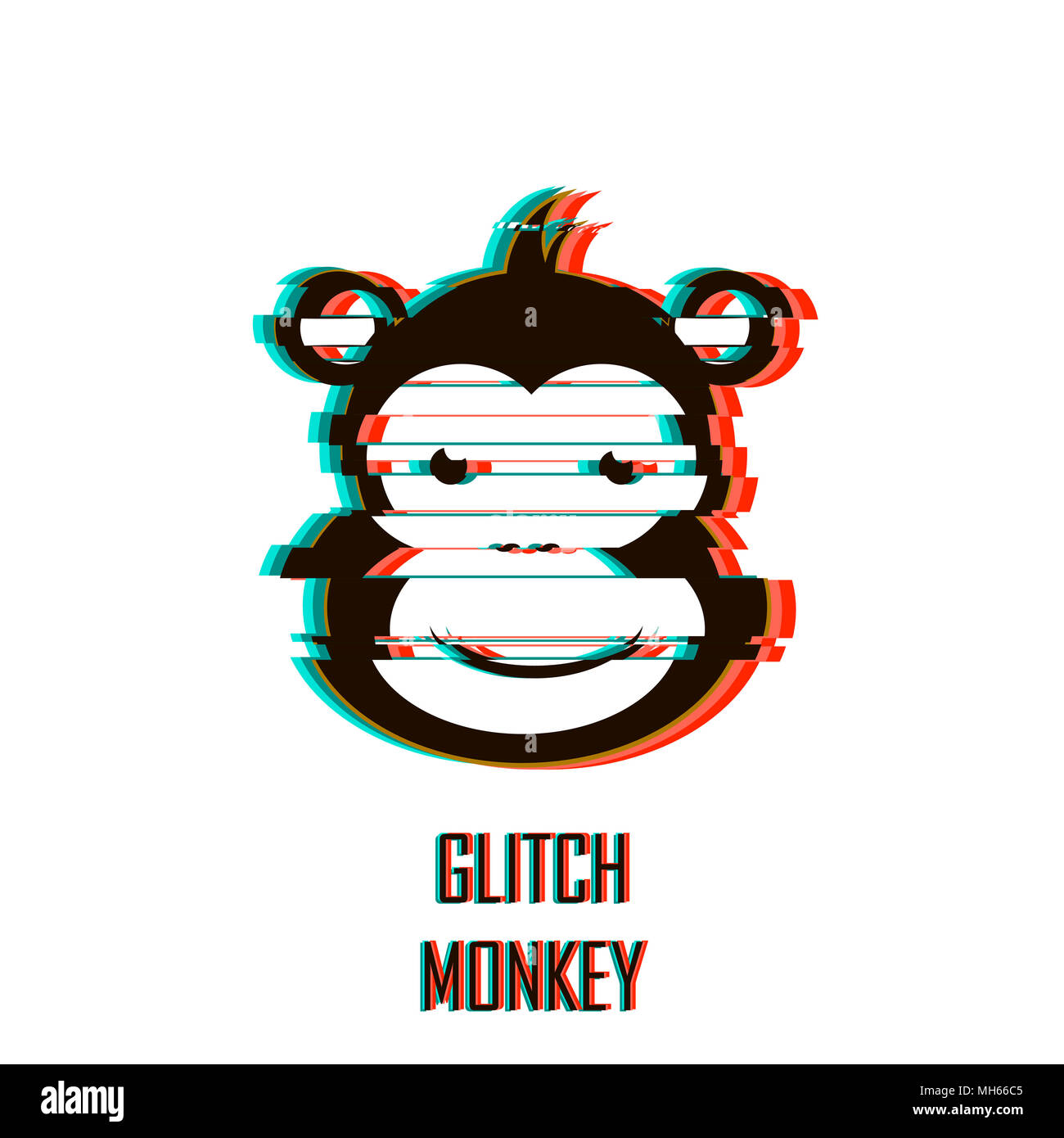 Gli Emoji monkey illustrazione con TV glitch effetto. Stile Cartoon icona vettore. Foto Stock