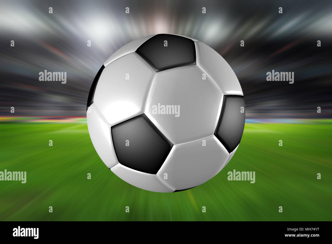 Spostando la sfera di calcio (sfocatura radiale) Foto Stock