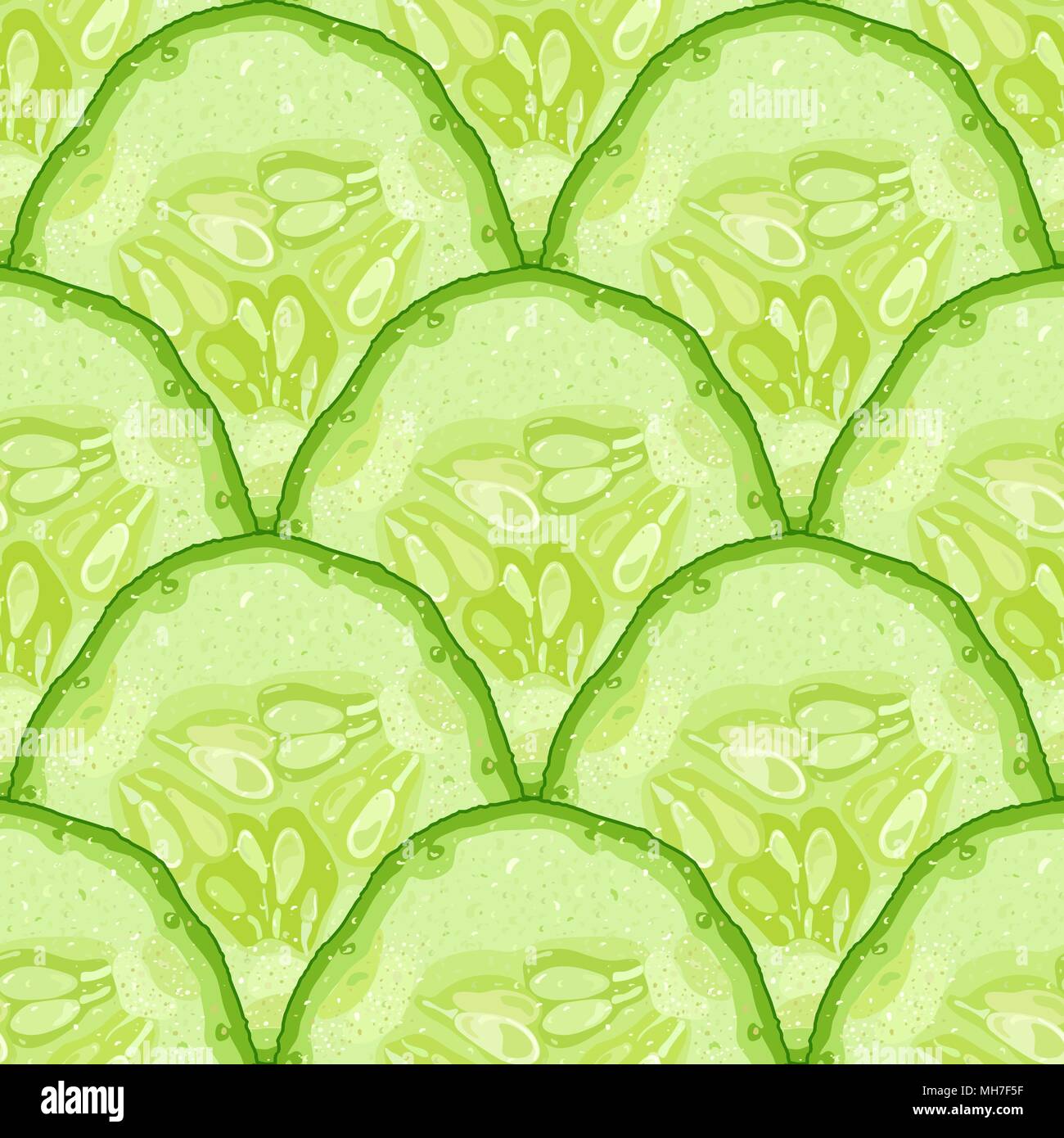 Vector seamless pattern di cucumber slice. Il cetriolo mermaid texture di coda. Squame di pesce modello senza giunture Illustrazione Vettoriale