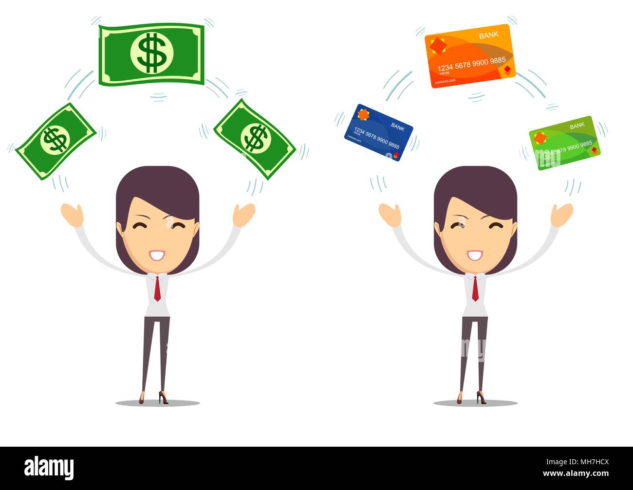 Donna con una carta di credito e contanti Illustrazione Vettoriale
