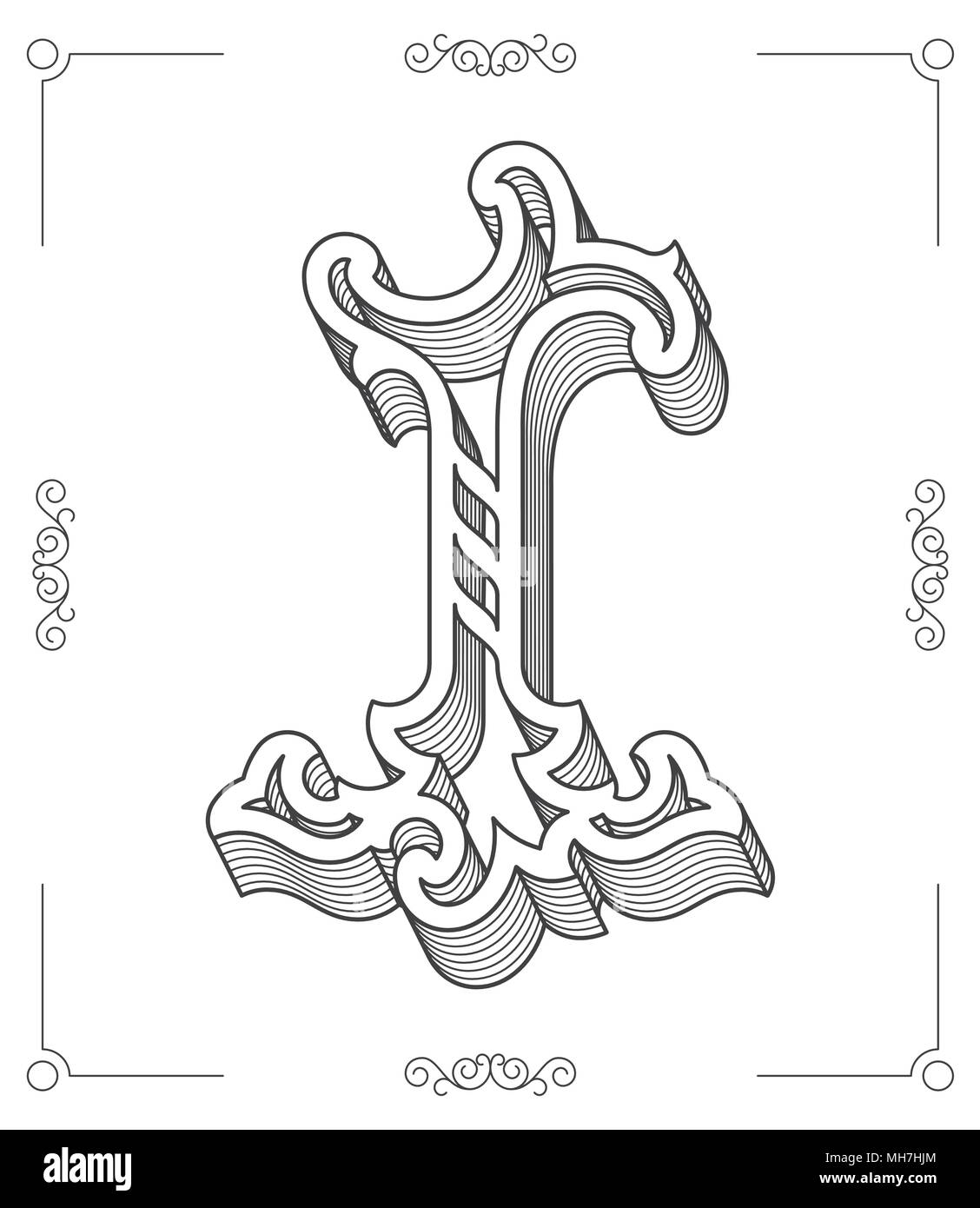 Si tratta di un nero su bianco illustrazione vettoriale della lettera I maiuscola Illustrazione Vettoriale