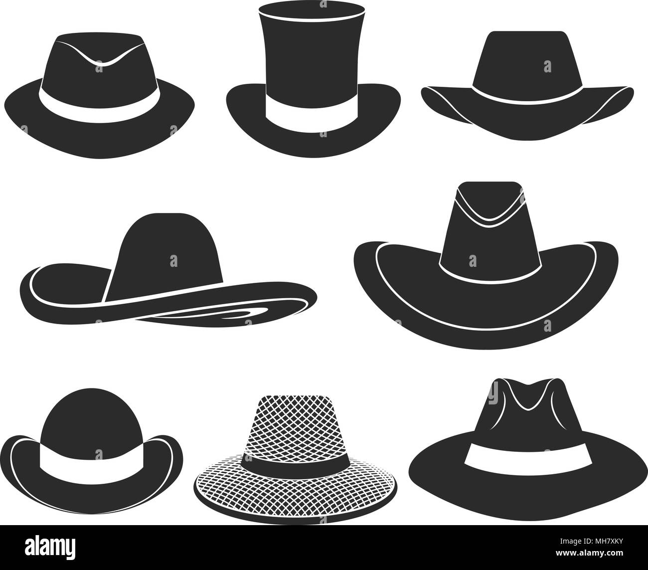 Vector black hats set di icone Illustrazione Vettoriale