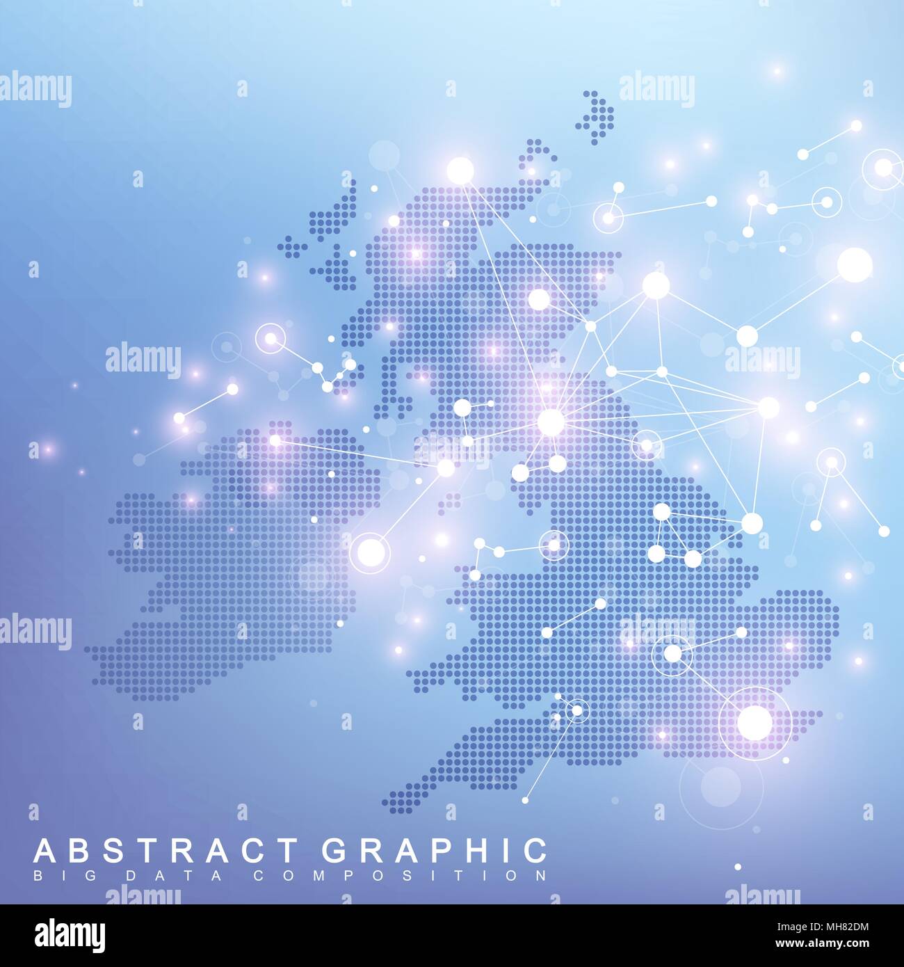 Mappa astratta di United Kingdom paese globale di connessione di rete. Sfondo vettoriale tecnologia plesso futuristico Illustrazione Vettoriale