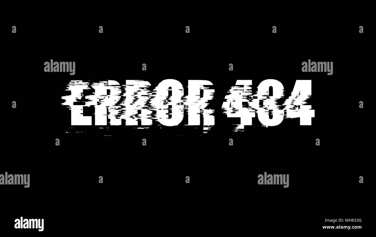 Lettere di errore 404 testo con rumore sul nero, rendering 3D sfondo, generazione di computer per videogame Foto Stock
