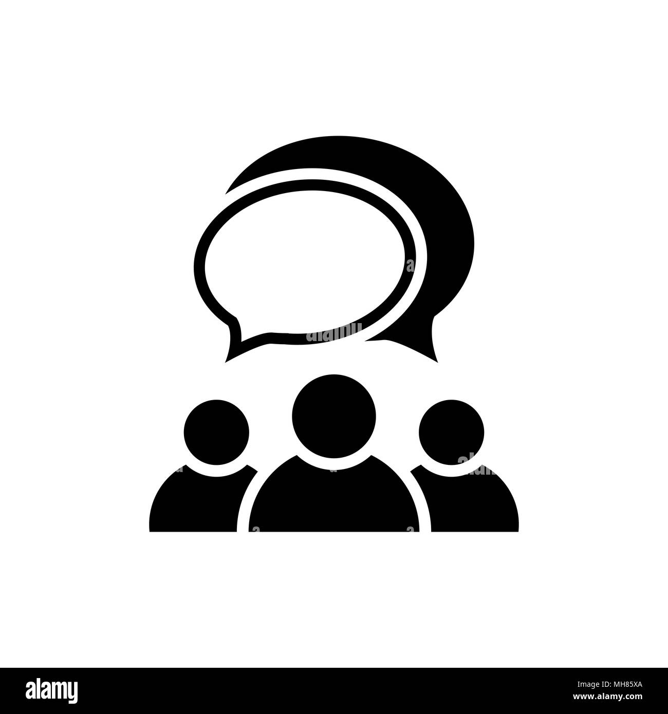 Parlare di icona. Gruppo di persone simbolo con bolle isolati su sfondo bianco. Semplice discutere astratta icona vettore in nero. Illustrati del vettore Illustrazione Vettoriale
