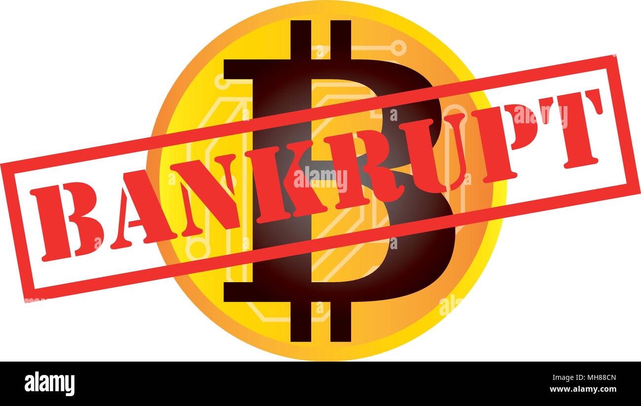 Illustrazione Vettoriale di cryptocurrency bitcoin in bancarotta e il concetto di insolvenza. Illustrazione Vettoriale