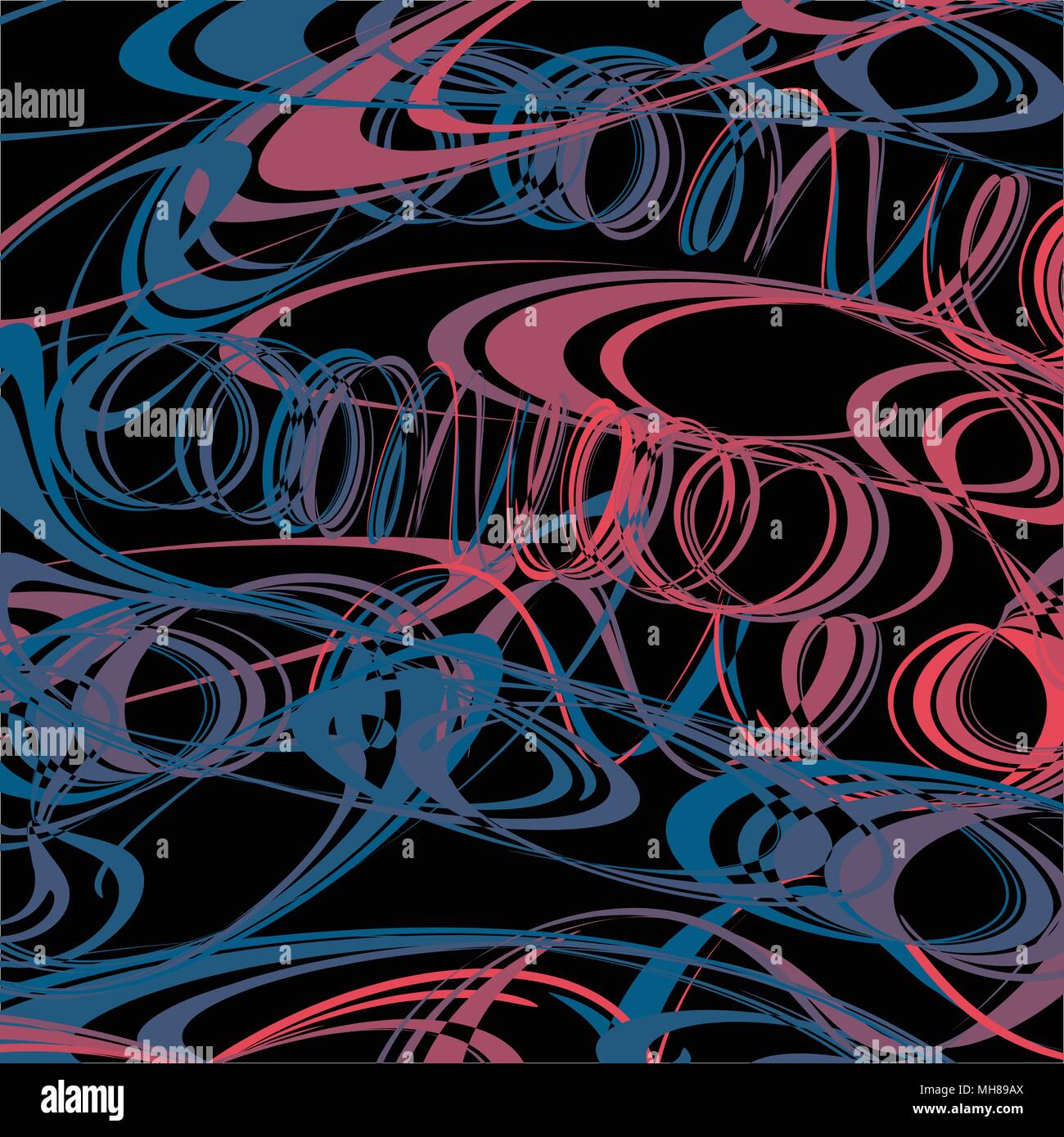 Sfondo astratto di ondulata, linee ad impulsi di vernici su sfondo nero. Spazio d'arte texture, viola e violetta pattern. Illustrazione Vettoriale
