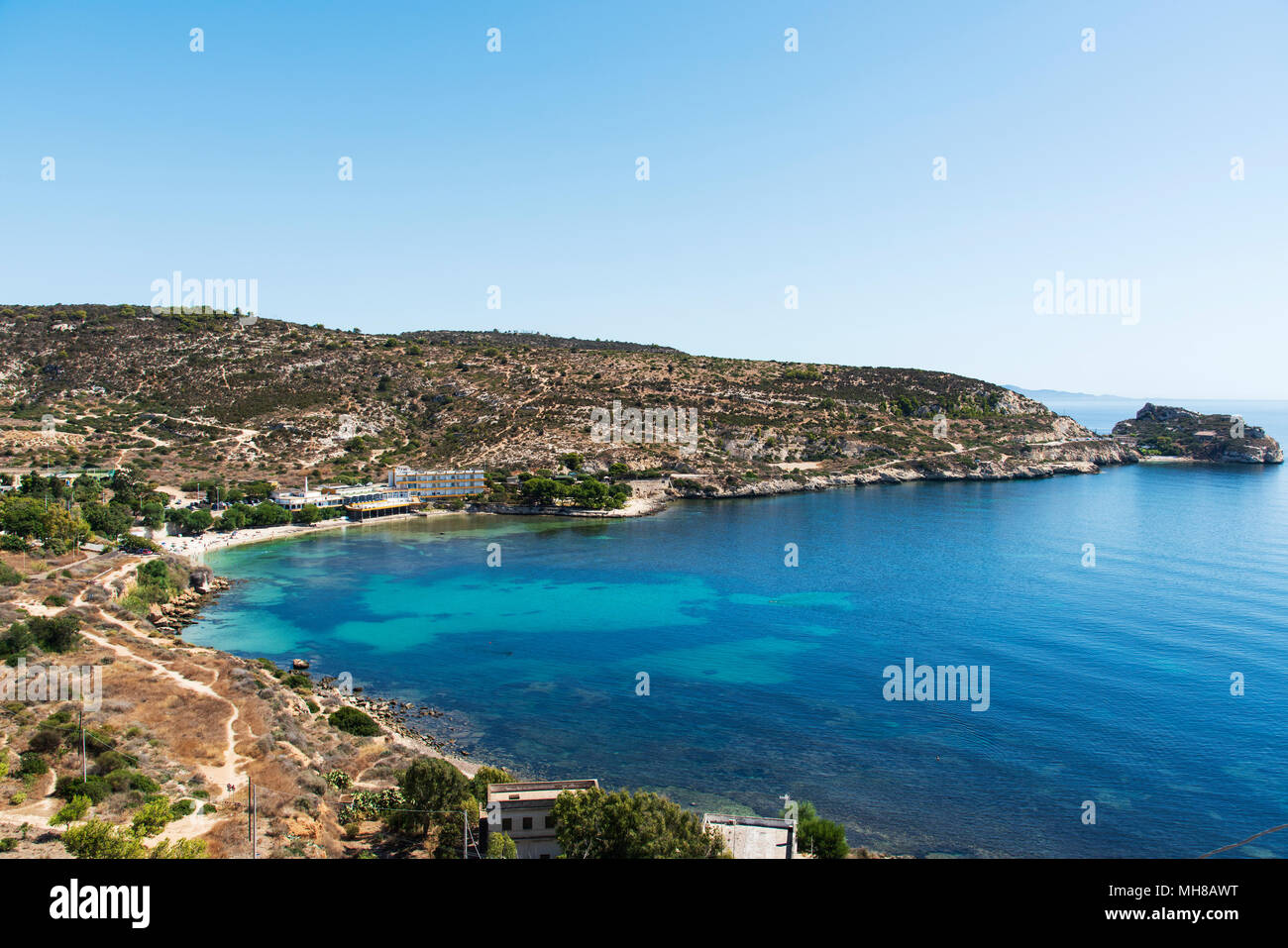 Una vista panoramica della spiaggia di Calamosca spiaggia di Cagliari, Sardegna, Italia Foto Stock