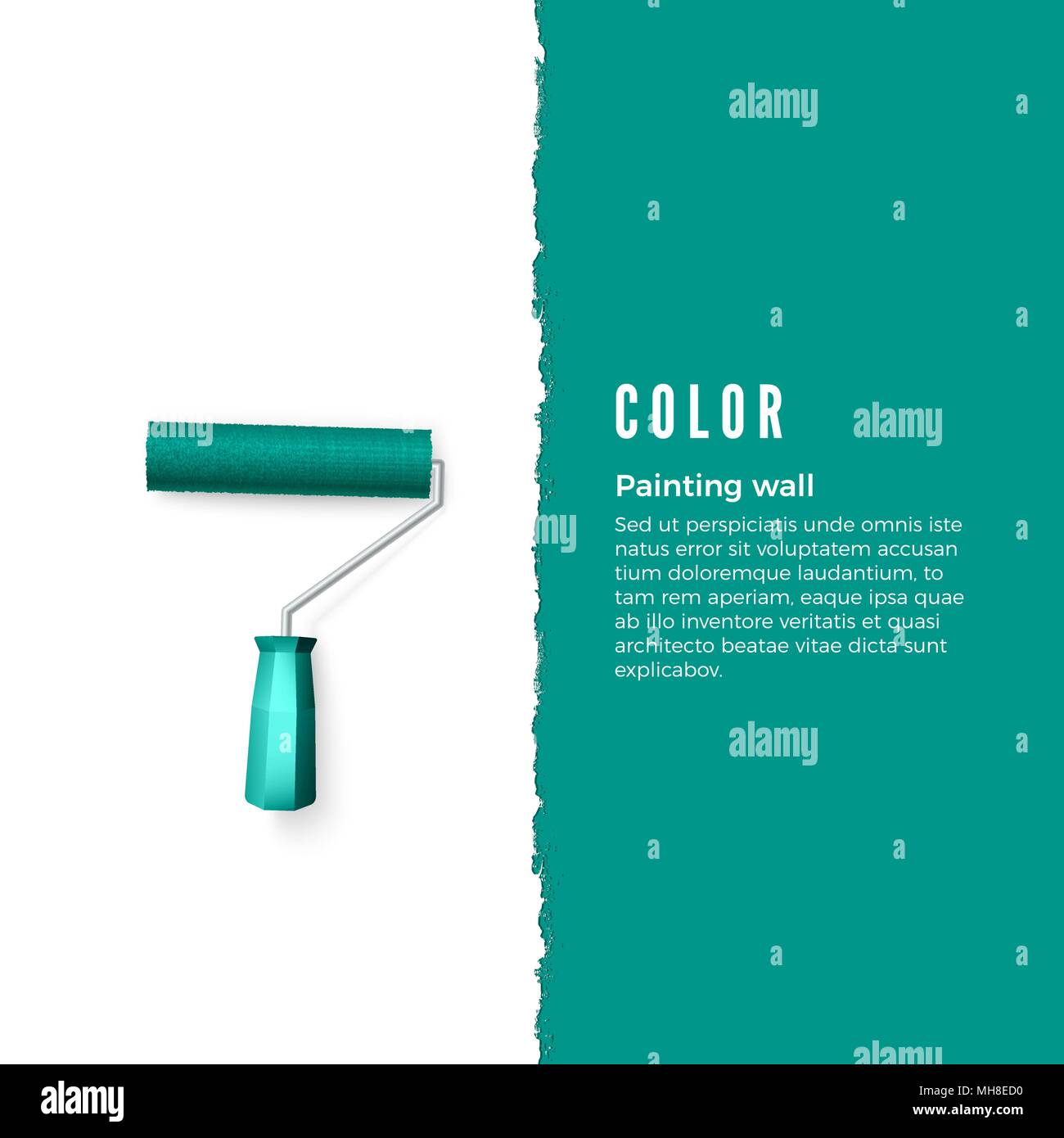 Rullo di verniciatura con vernice verde e lo spazio per il testo o altro disegno sulla parete verticale. Spazzola a rullo per il testo. Illustrazione Vettoriale Illustrazione Vettoriale