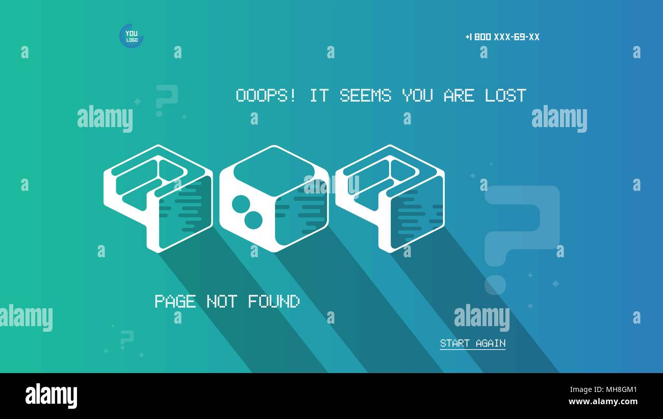 Errore 404 il modello di pagina con spazio piatto arte. Design piatto vettore errore 404 il modello di pagina per il sito web. Cosmico spazio piatto arte in errore 404 pagina modello di progettazione. Errore 404, pagina non trovata design piatto pagina Illustrazione Vettoriale
