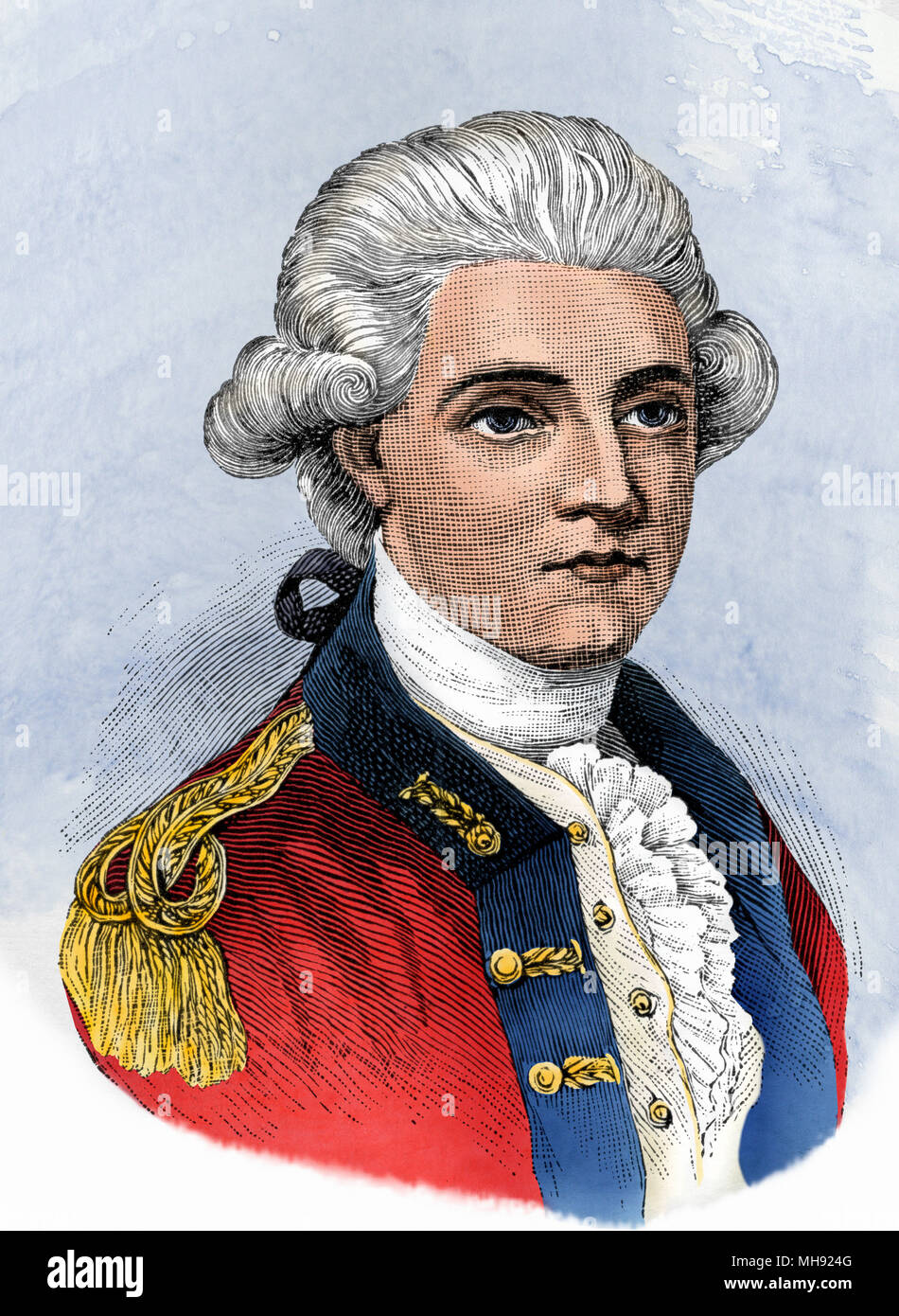 Il Maggiore John Andre, ufficiale britannico implicata nel Benedict Arnold spy plot. Digitalmente la xilografia colorata Foto Stock